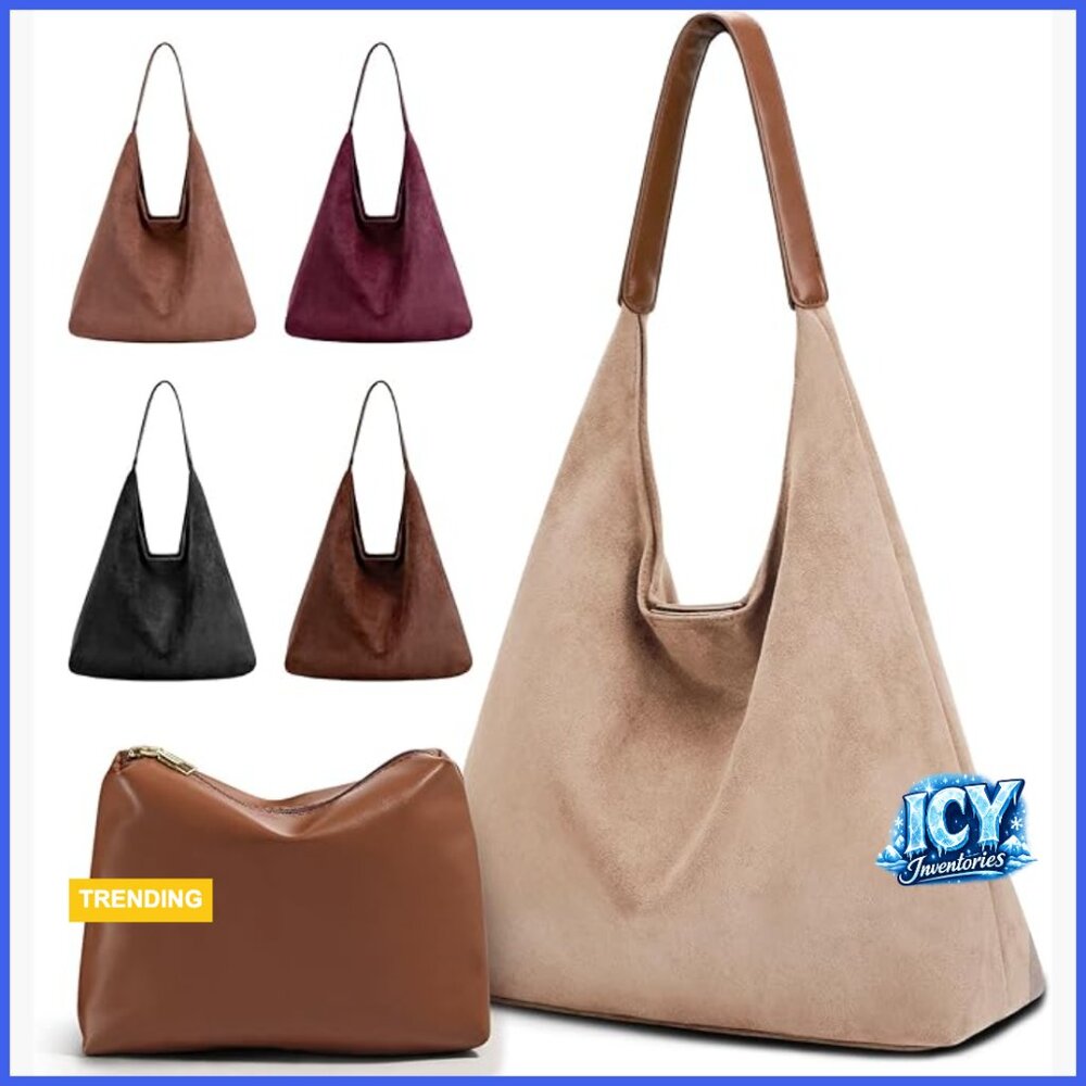 Vegan Leather Purse Set: Slouchy Hobo & Suede Tote Bag